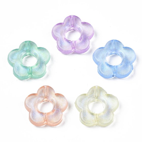 100 pc Transparent Acrylic Beads Glitter Powder Flower Mixed Color 14x14.5x4mm Hole: 1.5mm