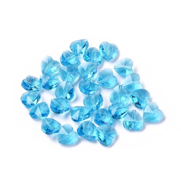 100 pc Transparent Glass Beads Faceted Heart Deep Sky Blue 10x10x7mm Hole: 1~1.2mm