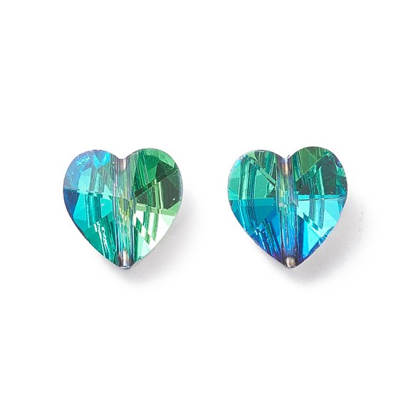 100 pc Transparent Glass Beads Faceted Heart Medium Aquamarine 10x10x7mm Hole: 1~1.2mm