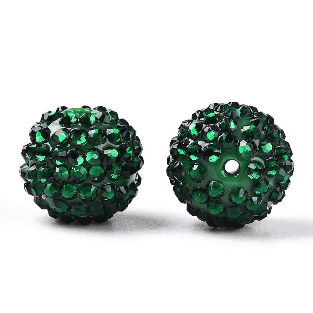100 pc Transparent Resin Rhinestone Graduated Beads with Acrylic Round Beads Inside Green 20mm Hole: 2~2.5mm
