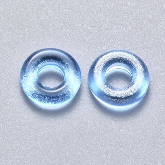 100 pc Transparent Spray Painted Glass Beads with Glitter Powder Ring Dodger Blue 10x3mm Hole: 4mm