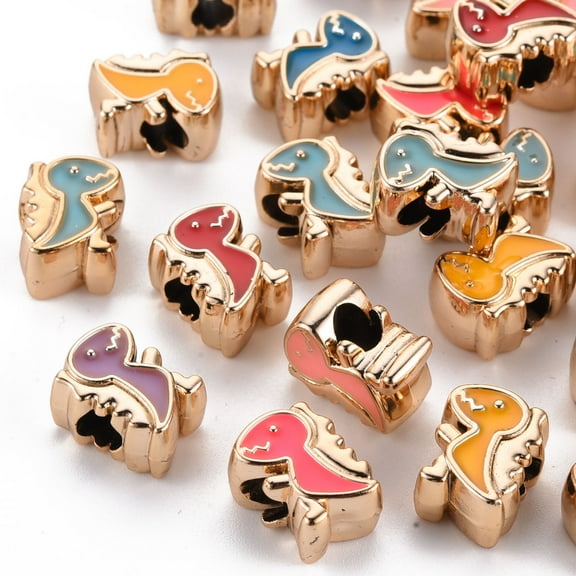 100 pc UV Plating Acrylic European Beads with Enamel Large Hole Beads Mixed color Dinosaur Light golden 13x10x7mm Hole: 4mm