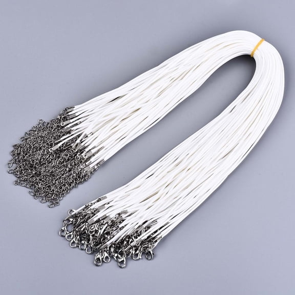 100 pc Waxed Cotton Cord Necklace Making with Alloy Lobster Claw Clasps and Iron End Chains Platinum White 17.12 inch(43.5cm) 1.5mm