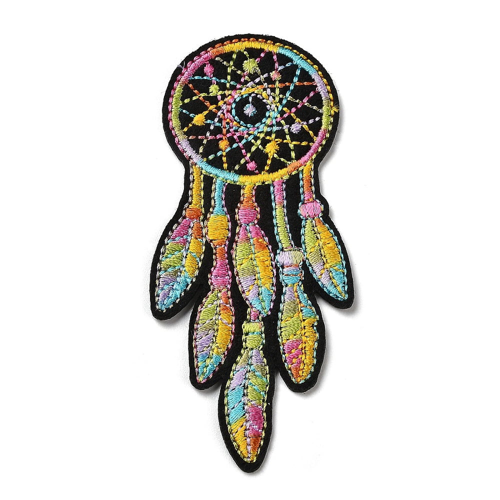 100 pc Woven Net/Web with Feather Appliques Computerized Embroidery Cloth Iron on/Sew on Patches Costume Accessories Colorful 97.5x37.5x1mm