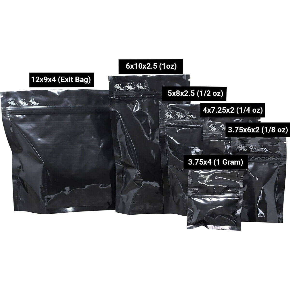 100 pcs 1/2 oz Black Child Resistant 5"x8"x2.5" Stand Up Pouch Smell Proof Bags