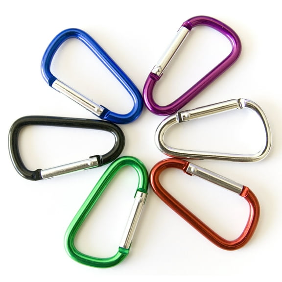 100 pcs - 1-7/8 inch Assorted Aluminum Carabiner D Shape Flat Edge, Keychain Clip, Spring Snap Key Chain Clip Hook