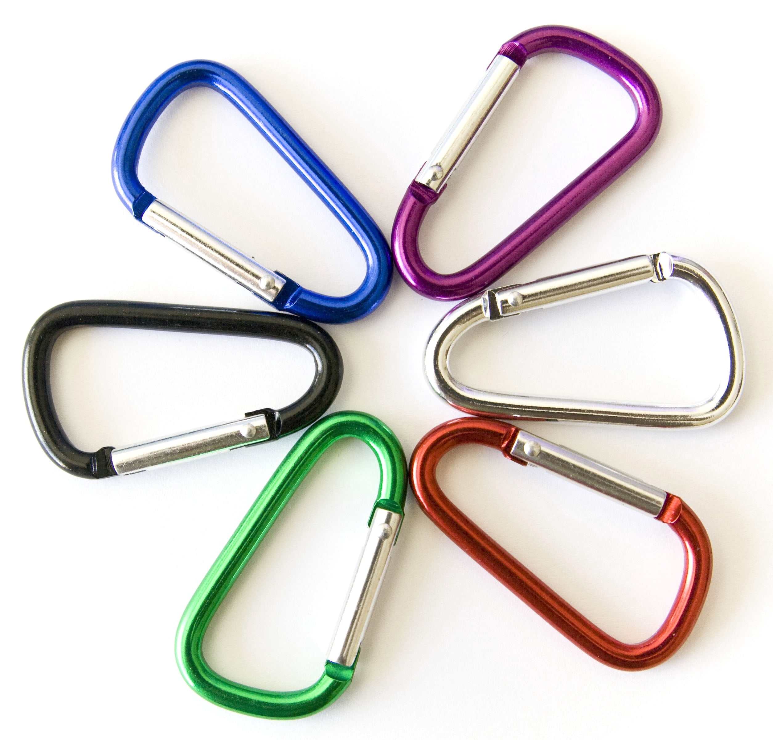 100 pcs - 1-7/8 inch Assorted Aluminum Carabiner D Shape Round Edge, Keychain Clip, Spring Snap Key Chain Clip Hook