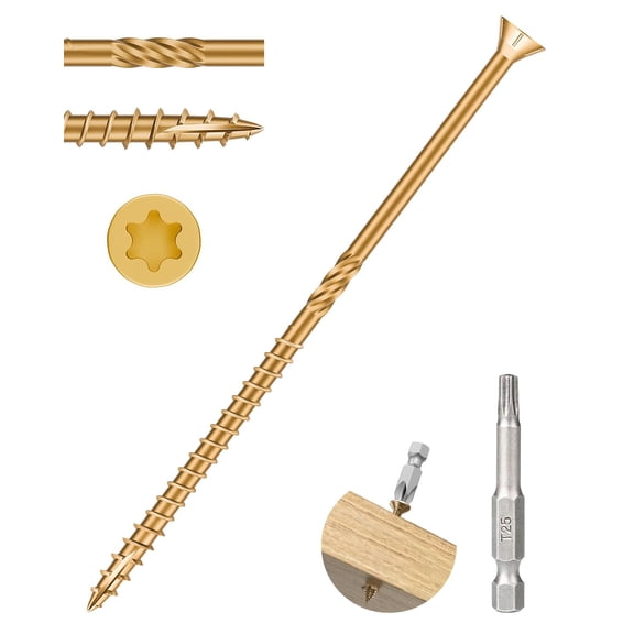 100 pcs #10x5 Deck Screws 5 inch Exterior Wood Screws,tan Color,Rust Resistant epoxy Coated, Construction Screws, Outdoor decking Screw,Fence Screws,Star Drive, trex Deck Screw