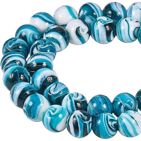 100 pcs 14mm Handmade Lampwork Round Loose Beads for Jewelry Making DIY Bracelet Necklace Darkcyan Hole: 1-2mm