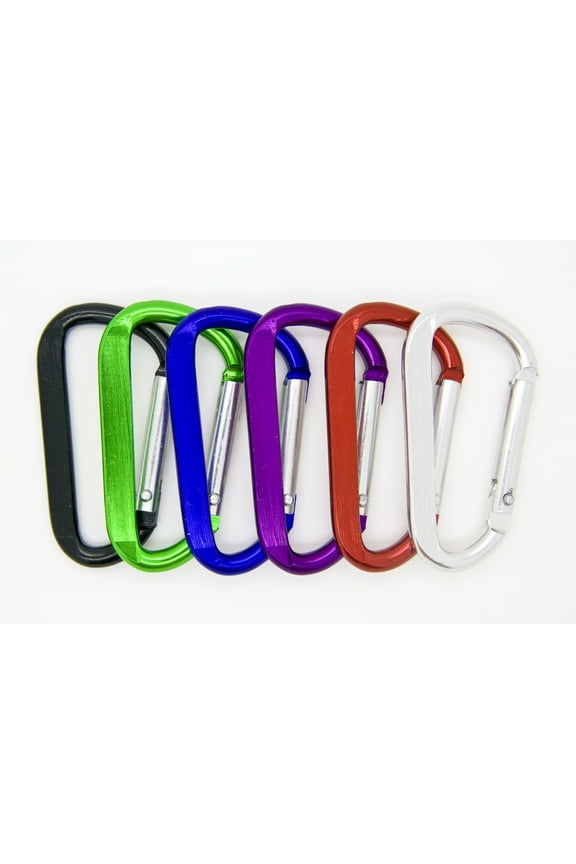100 pcs - 2.25 inch Assorted Aluminum Carabiner D Shape Flat Edge, Keychain Clip, Spring Snap Key Chain Clip Hook