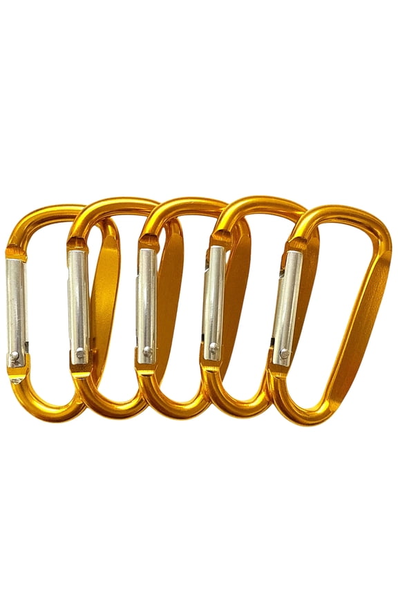 100 pcs - 2.25 inch Gold Aluminum Carabiner D Shape Flat Edge, Keychain Clip, Spring Snap Key Chain Clip Hook