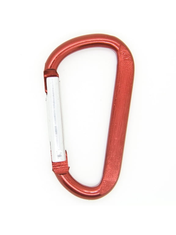 100 pcs - 2.25 inch Red Aluminum Carabiner D Shape Flat Edge, Keychain Clip, Spring Snap Key Chain Clip Hook