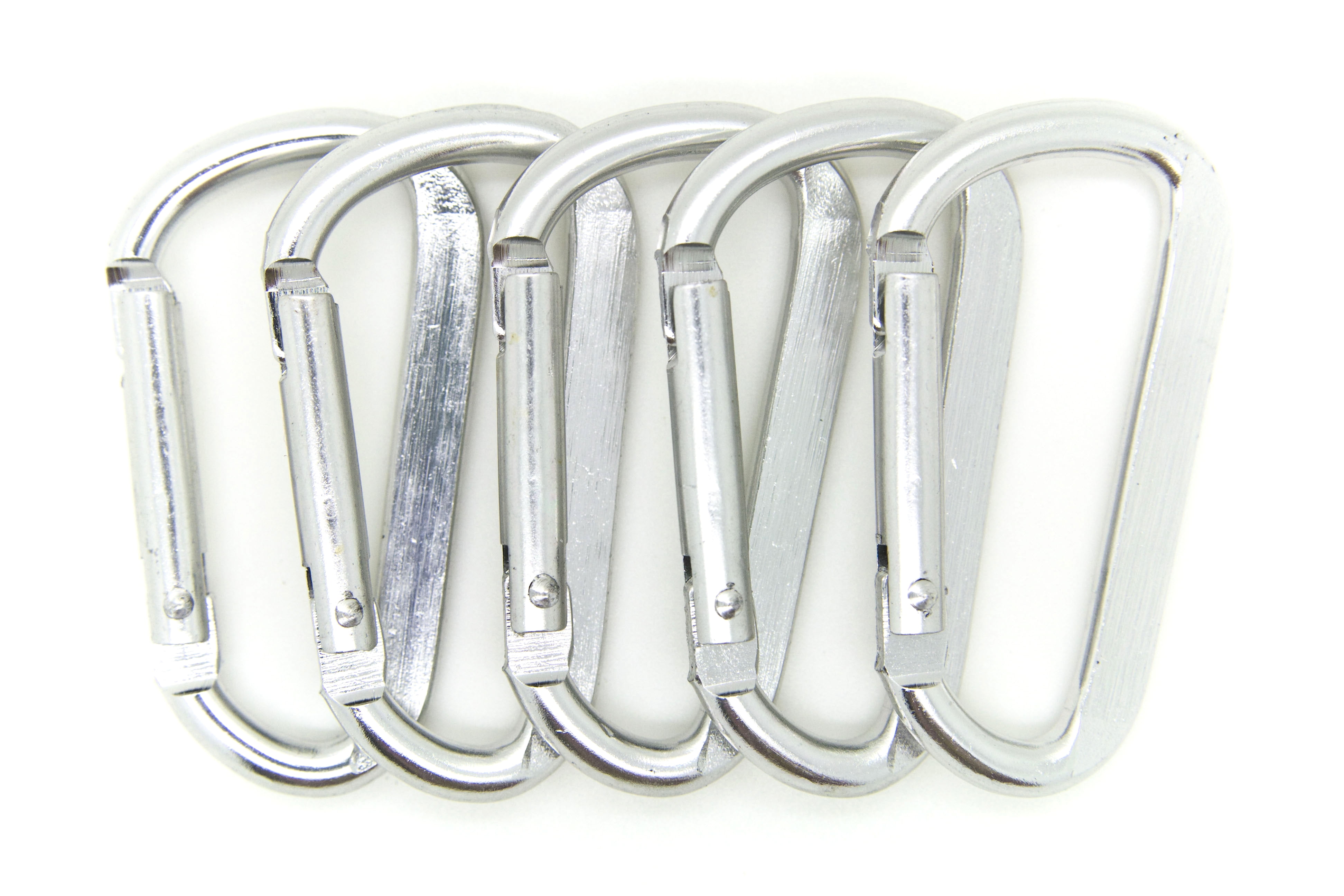 100 pcs - 2.25 inch Silver Aluminum Carabiner D Shape Flat Edge, Keychain Clip, Spring Snap Key Chain Clip Hook