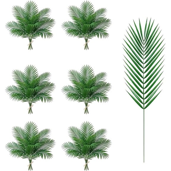100 pcs 25 Inch Artificial Palm Leaves, Large Fake Palm Fronds Stems, Palm Branches Faux Tropical Plants for Palm Sunday, Jungle Beach Wedding Luau Party Home Decor, Palm Leaf, Palmas Artificiales