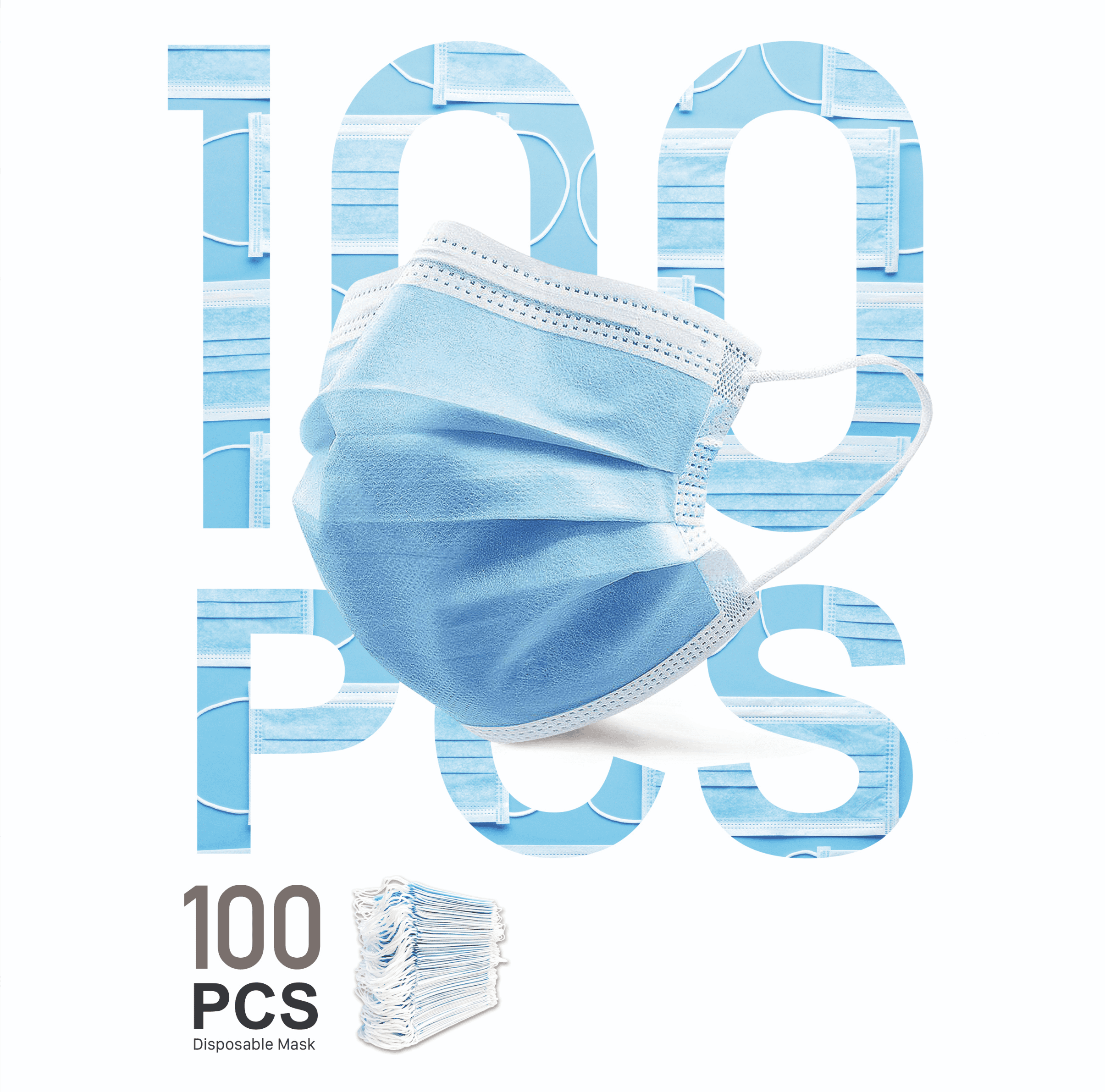 100 pcs 3Ply Disposable Face Mask