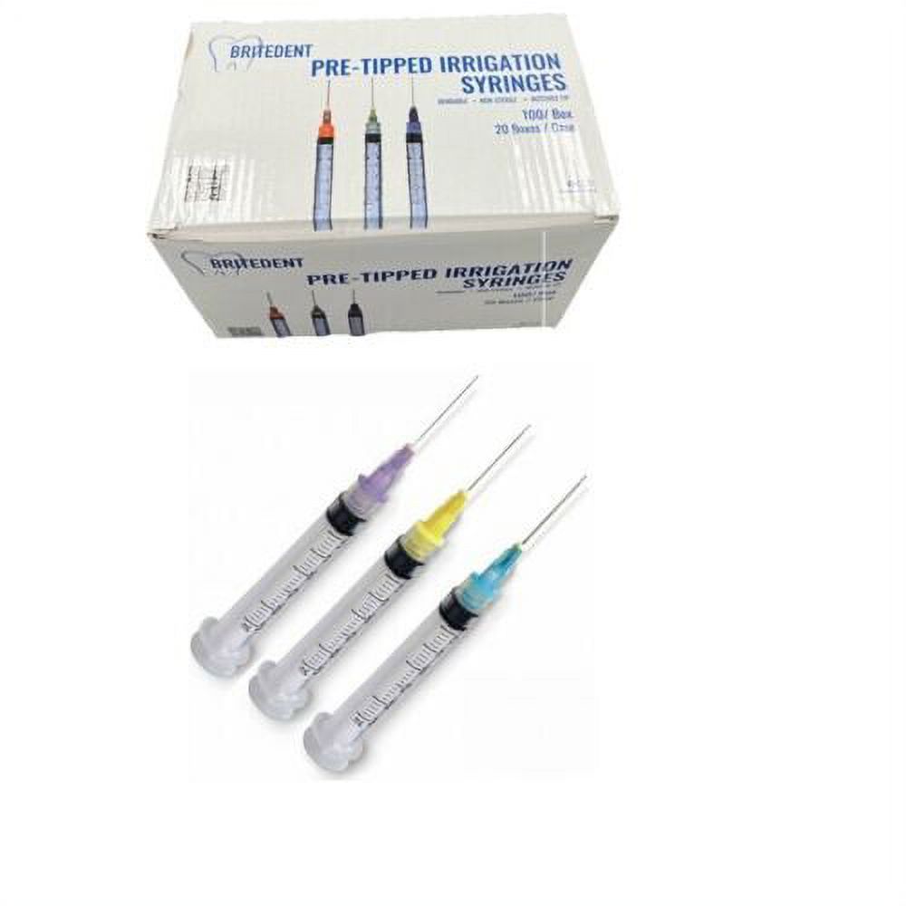 100 pcs 3cc Dental Irrigation Syringes Pretipped 27 Gauge 27G Luer Lock