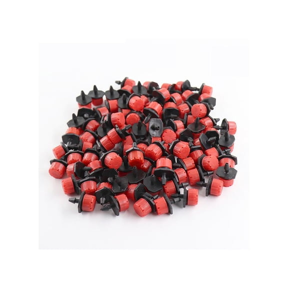 100 pcs 4/7 Adjustable Drip Irrigation Parts, Irrigation Drippers Sprinklers for Drip Irrigation System, Misting Micro Flow Dripper Drip Head Red/Black