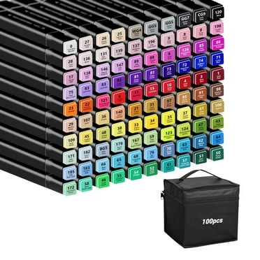 100 pcs Alcohol Markers Set, Double Ended Artist with Carrying Case Great for Coloring, Painting, Sketching, Card Making and Illustration