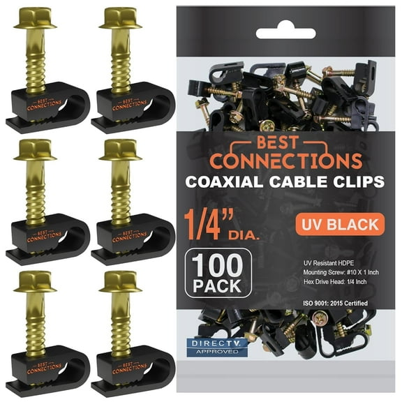 100 pcs Black Single Flex Clips RG6 RG59 Coax Cable With Strain Relief Screw