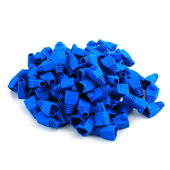 100 pcs Cat5e/Cat6/RJ45 Ethernet Cable Connector Strain Relief Boots Blue