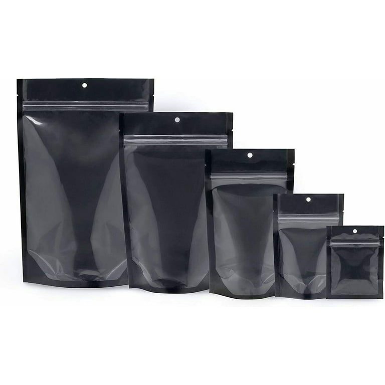 100 pcs Clear Black 3.5 x 4.5 Flat Food Pouch Zip Lock Mylar Smell Proof Bags