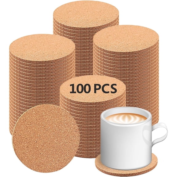 100 pcs Cork Coasters for Drinks, Bulk Blank DIY Crafts, Non-Slip, Heat-Resistant, Absorbent and Reusable Coffee Coaster Home Tabletop Decoration