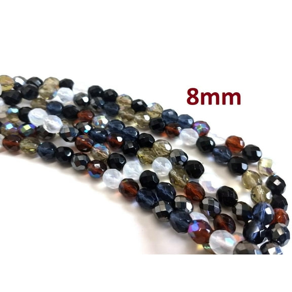 100 pcs Czech Glass Fire Polish Round Faceted Beads - 8mm - Assortment - Hole Size: 1mm - Firepolish - Variety Pack - Mix - Luster