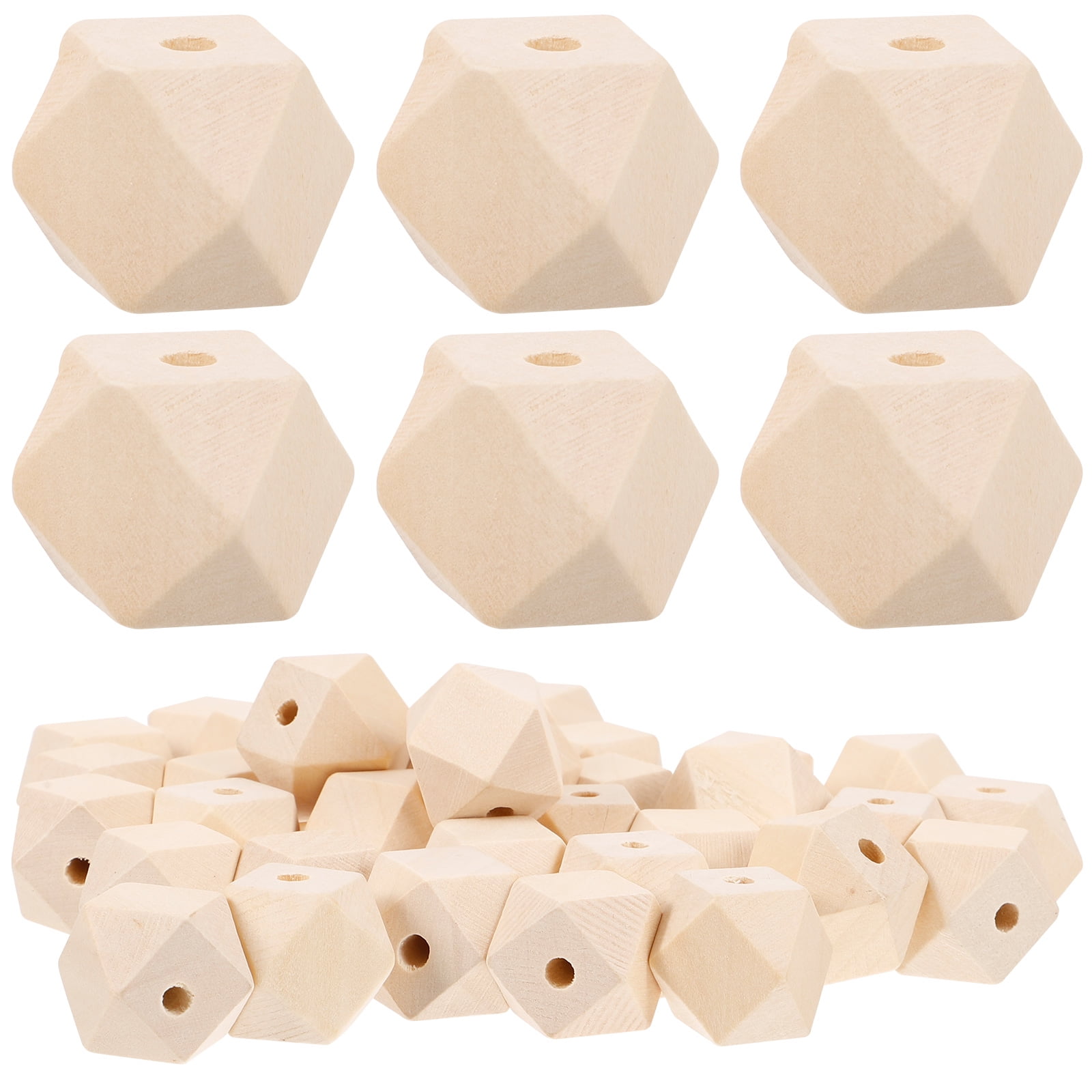 100 pcs Geometric Wooden Beads Unpainted Natural Octagon Geometric ...