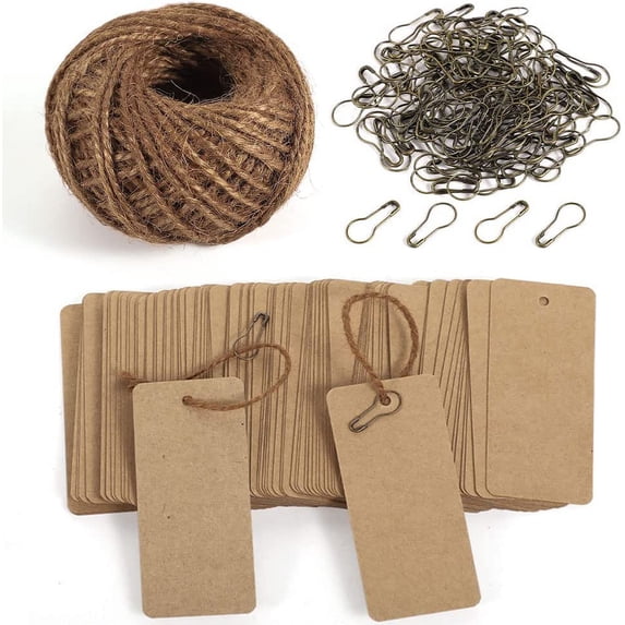 100 pcs Gift Tags with String, Christmas Gift Tags Blank Tags with Safety Pins,Name Tags for Gift Bags Label Clothes Arts and Crafts(Kraft Paper)