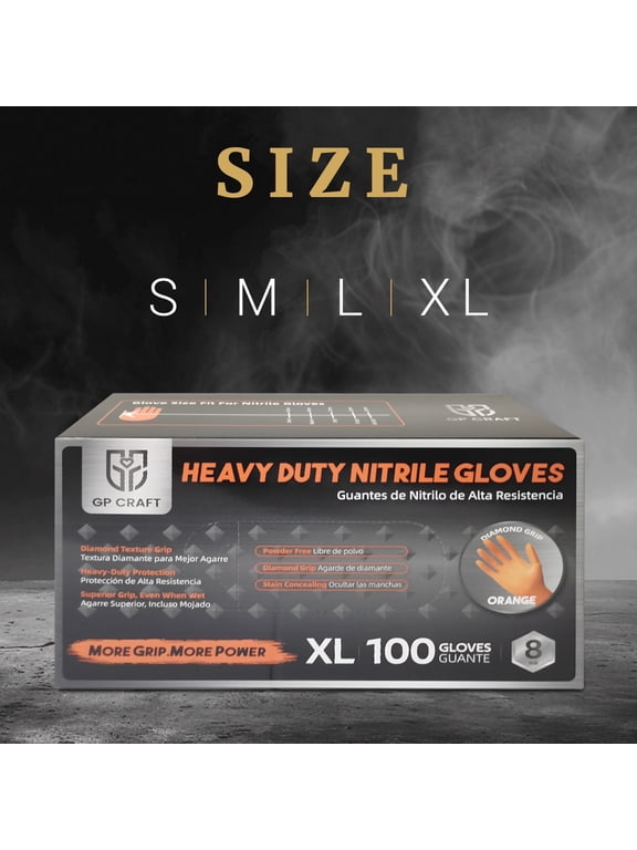 100 pcs Heavy Duty Mechanic Nitrile Black/Orange/Green Disposable 8 MIL Diamond Gloves