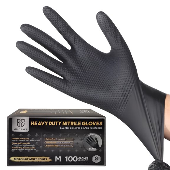 100 pcs Heavy Duty Mechanic Nitrile Black/Orange/Green Disposable 8 MIL Diamond Gloves