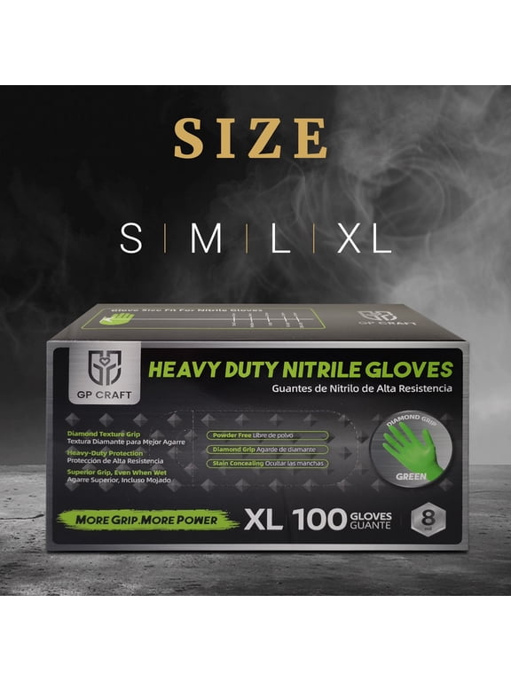 100 pcs Heavy Duty Mechanic Nitrile Black/Orange/Green Disposable 8 MIL Diamond Gloves