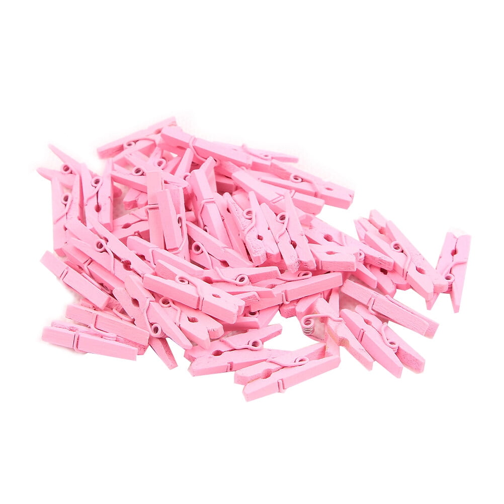 Homemaxs Mini Pink Wooden Clothespin Clips, 100 Pcs, 2.5 x 0.3 cm ...
