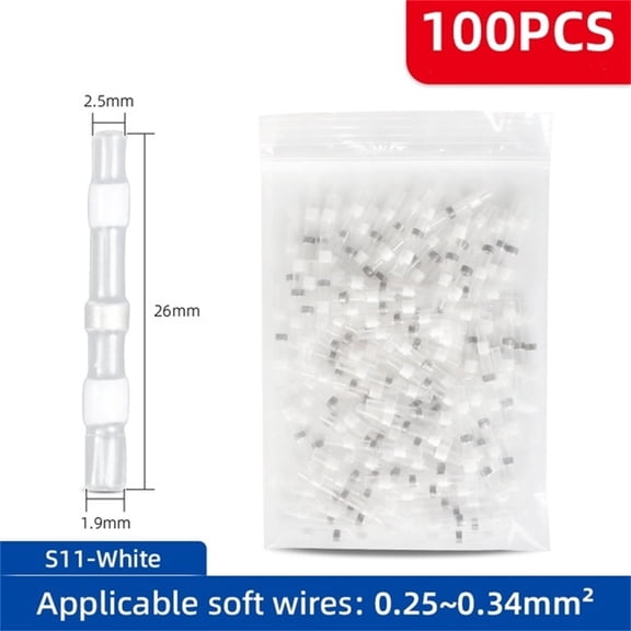 Heat Shrink Tubing with Mating and Cable Connectors, White, 100 Count