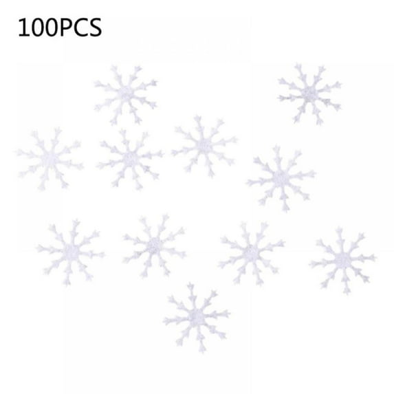 100 pcs Snowflakes White Glitter Snowflake Christmas Snowflake Ornaments Plastic Glitter Snow Flakes Ornaments for Xmas Tree Hanging Decoration