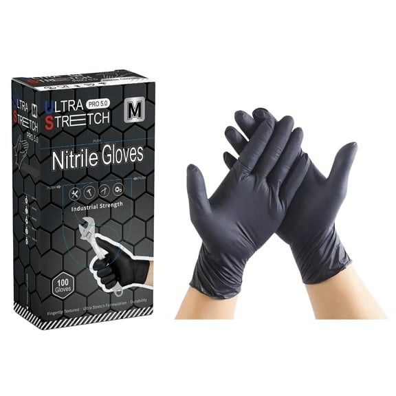 100 pcs Ultra Stretch Professional HEAVY DUTY 5.0 Nitrile Gloves, Disposable, Latex Free, Textured Fingertips, Cleaning, Chemical Resistance,Medical, X-Large
