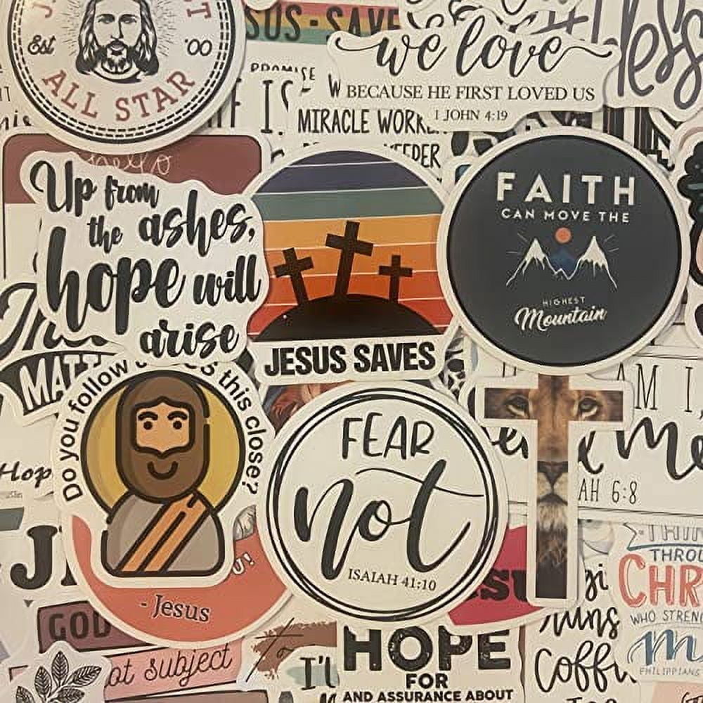 Stoosher 100 Pcs Waterproof Vinyl Spiritual God Jesus Cristianos Cross Faith Stickers Decal for Journaling for Kids. Bible Verse / Verses Quote. Place