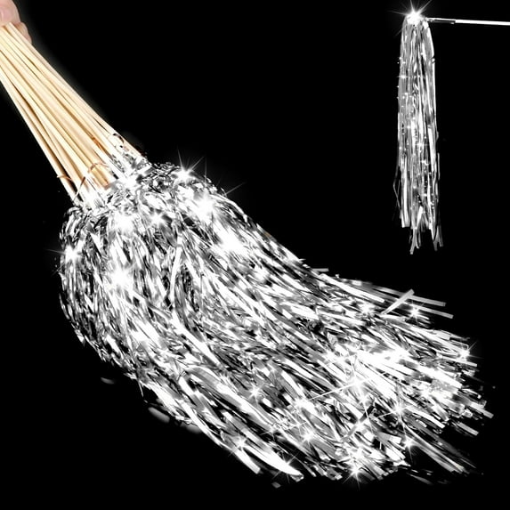 100 pcs Wedding Wands Light up with LED Tinsel Wedding Streamers for Wedding Send off and Greeting Ideal Props for Weddings, Birthday Parties, Christmas Cheerleading Games (Silver)