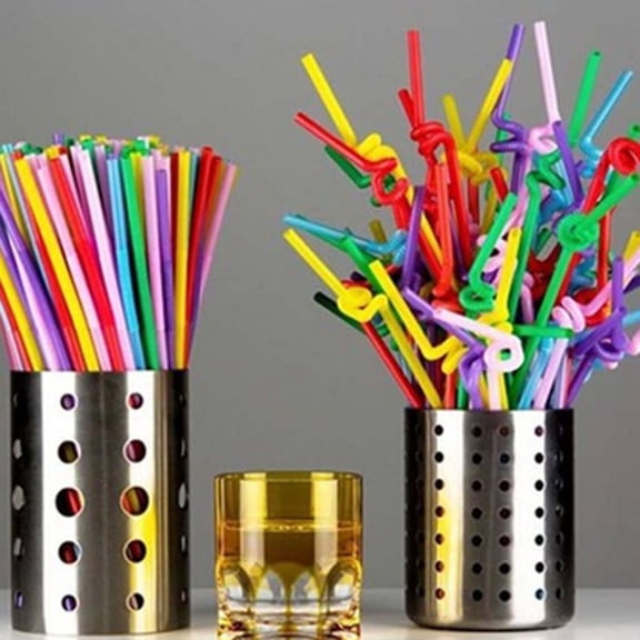 100 pcs flexible plastic bendy party disposable drinking straws multicolor B AL