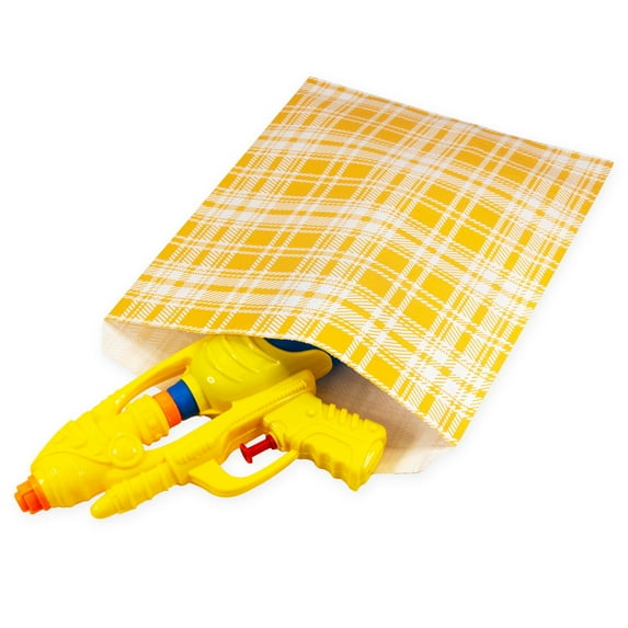 100 pcs of 4 x 6 Plaid-Yellow Paper Gift Bags Shopping/Sales/Tote Bags