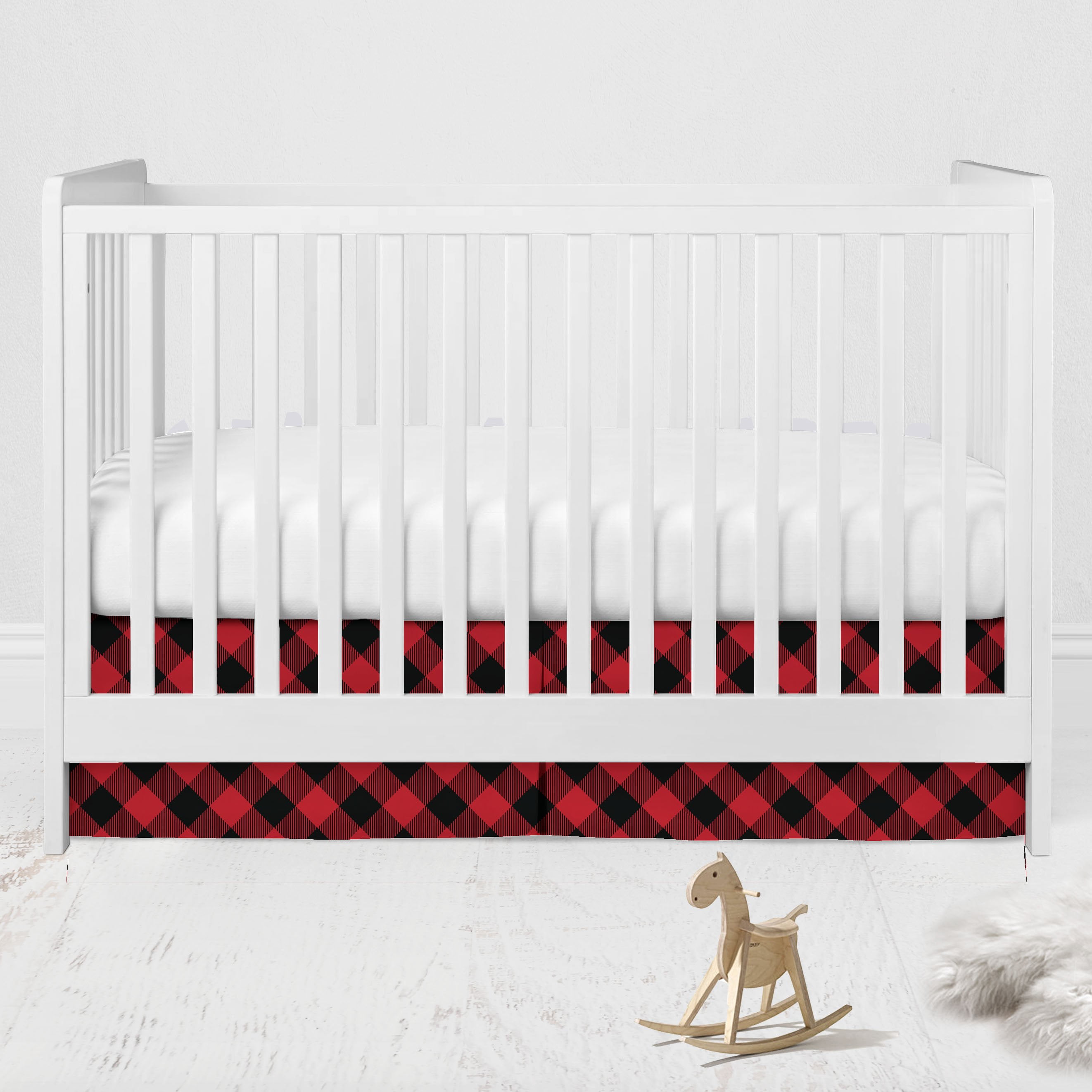 100 percent Cotton Crib or Toddler Tailored Bed Skirt with 13 inches drop, Lumberjack Red/Black/Grey