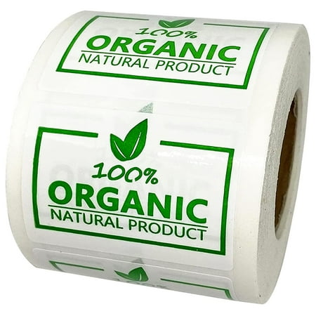 100 percent Organic Label Stickers, Organic Food Rotation Labels, 2 X 1.5 Inch, 500 Pcs