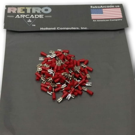 100 piece .187 terminal spade crimp connector set for JAMMA harnesses (Red) 22-18 AWG wire