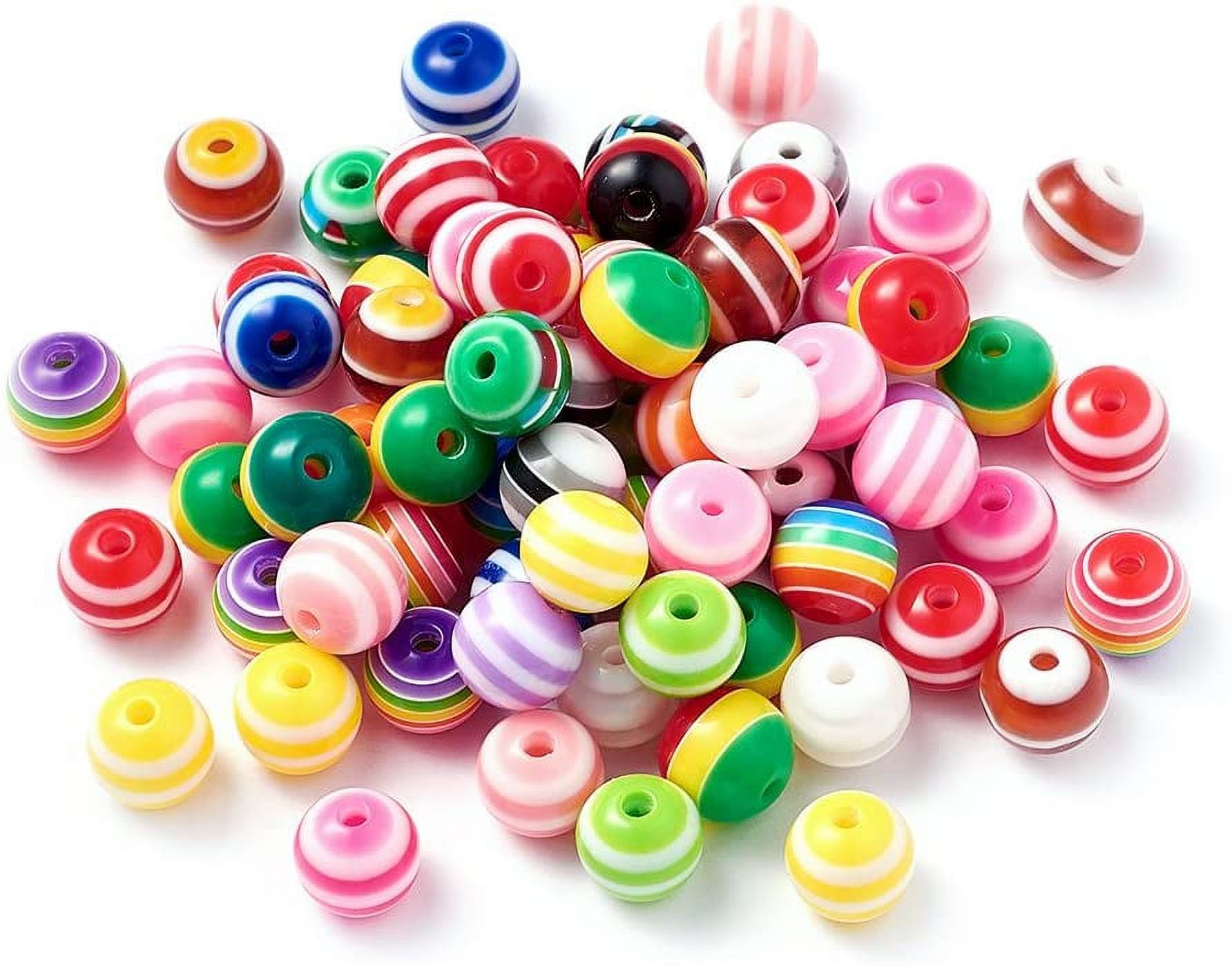 100-piece Assorted Color 8mm/0.31inch Round Striped Acrylic Resin