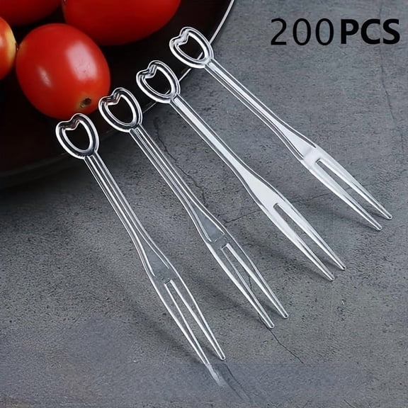 100-piece pack of heart-shaped transparent plastic fruit forks – suitable for apples, grapes, strawberries, and other fruits; also suitable for snacks, parties, picnics, and Valentine's Day