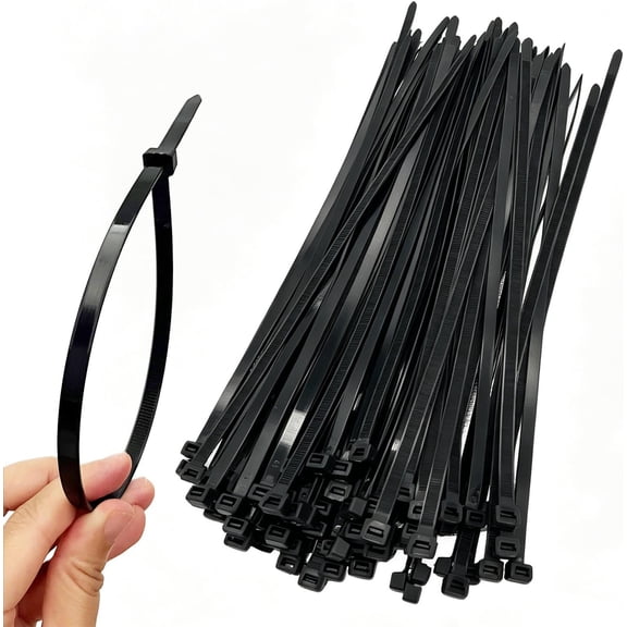 100-piece tough wire ties heavy-duty black ties, 16 inches 0.38 inches wide - 120 pounds, self-locking nylon plastic cable ties, suitable for indoor and outdoor use