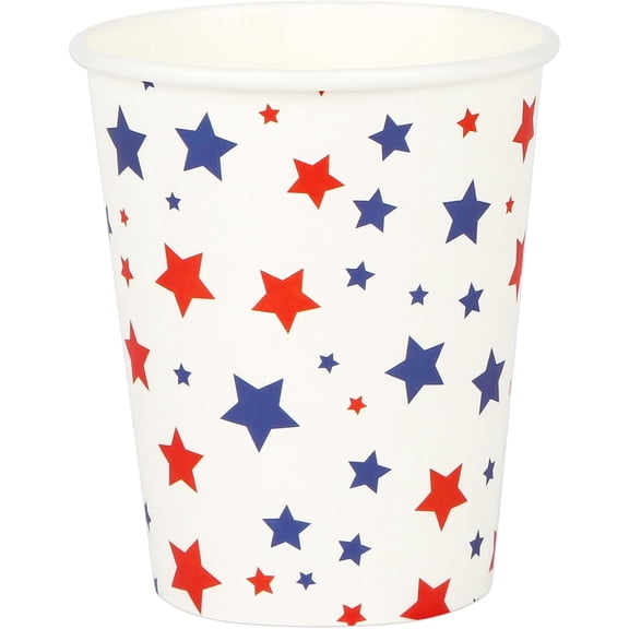 100 pieces 250th anniversary paper cups patriotic disposable party cups red white blue American stars, 9 ounce hot/cold drink cups, for commemorating July 4th Independence Day family office parties