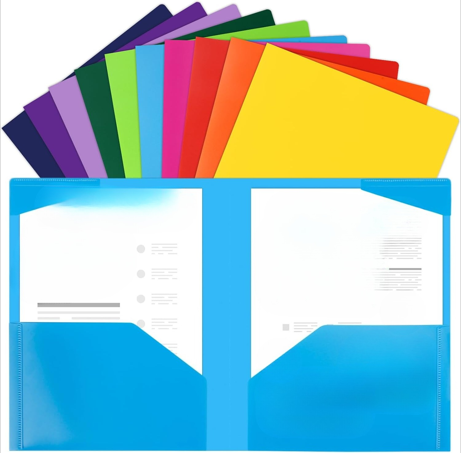 100 plastic folders with pockets, heavy duty pocket folders with 4 pockets for office and school