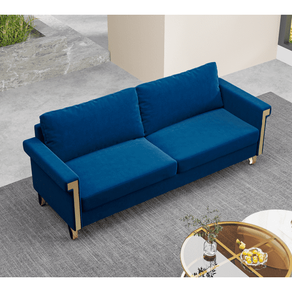 100% polyester shiny velvet 2.5-Seater Couch with Gold Trim and Cozy Cushions Perfect for Home or Office Use Bule color couch