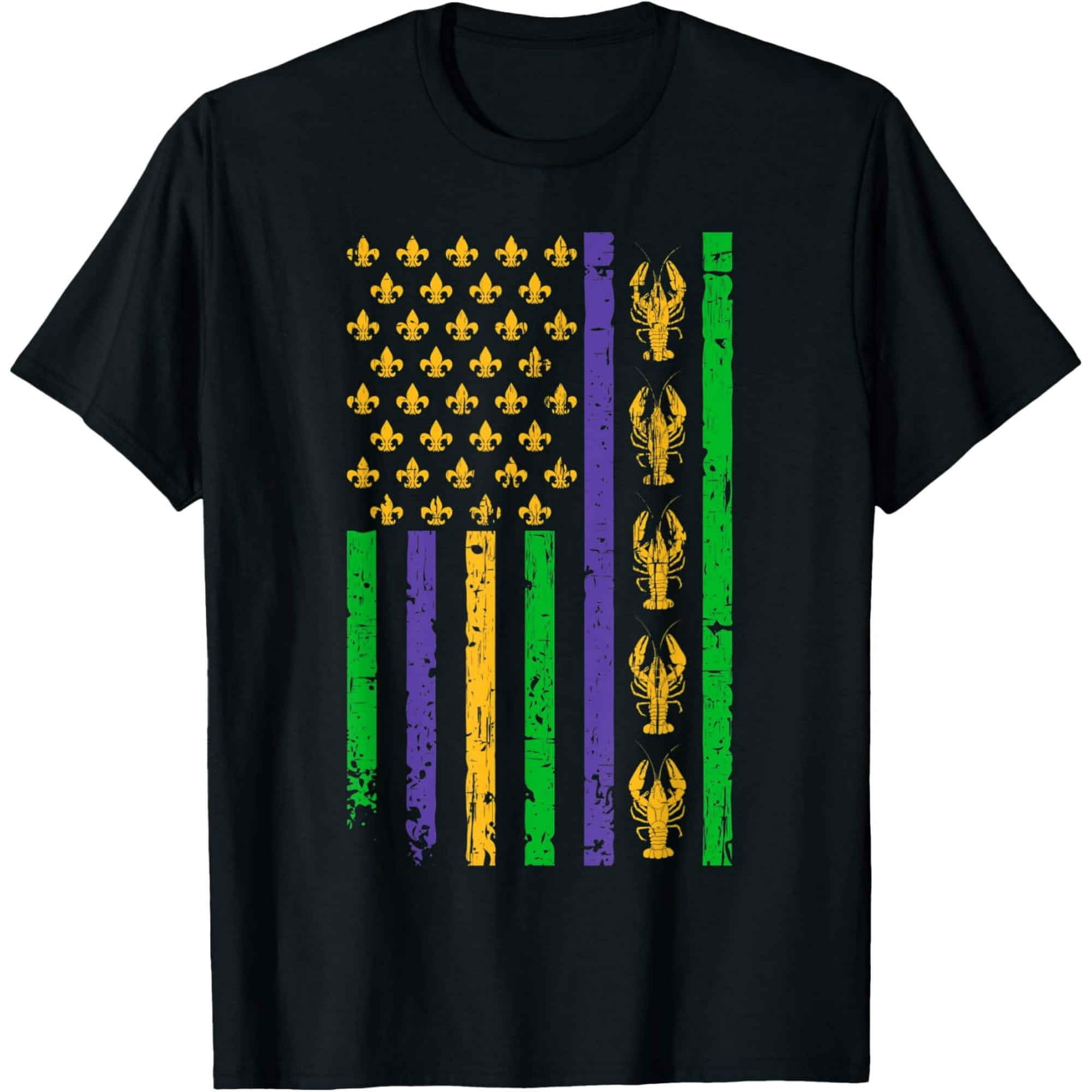 100 pure cotton American Flag Mardi Gras Funny Mardi Gras Crawfish T